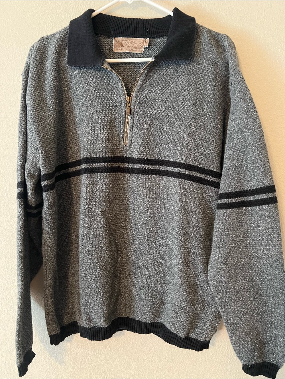 Men's Gray Half-Zip Sweater with Black Trim